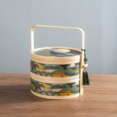 新款中秋节端午节过年送礼串丝竹包装竹篮子礼盒定制loo图案