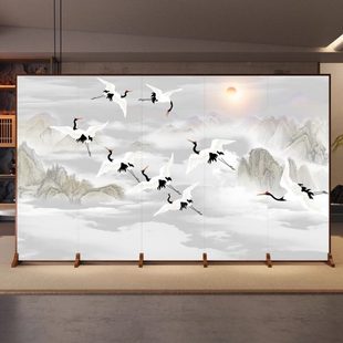 屏风隔断客厅卧室办公室酒店玄关山水画折叠可移动 实木烤漆新中式