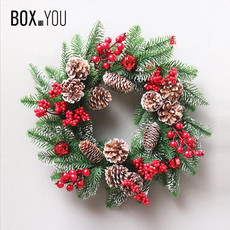 伯克丝圣诞节装饰品沾p白松果圣诞花环倒挂树酒店商场墙壁装饰挂