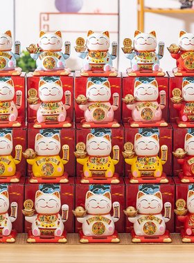 太阳能车载摆件陶瓷招财猫自动摇手客厅门店礼品汽车日式猫新款