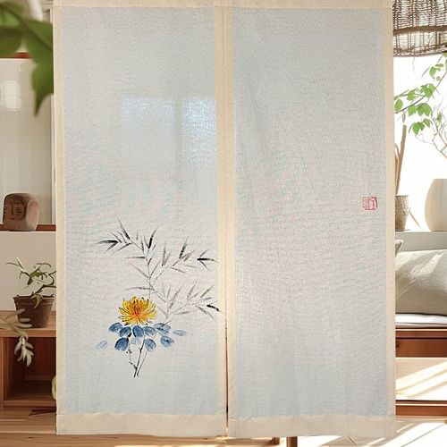 棉麻隔断帘手绘门帘布帘半截帘定制中式复古文艺装饰帘门头帘国风