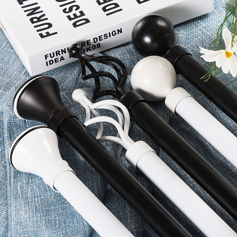 极简罗马杆简约风格黑色白色加厚窗帘杆W吊环侧装顶装