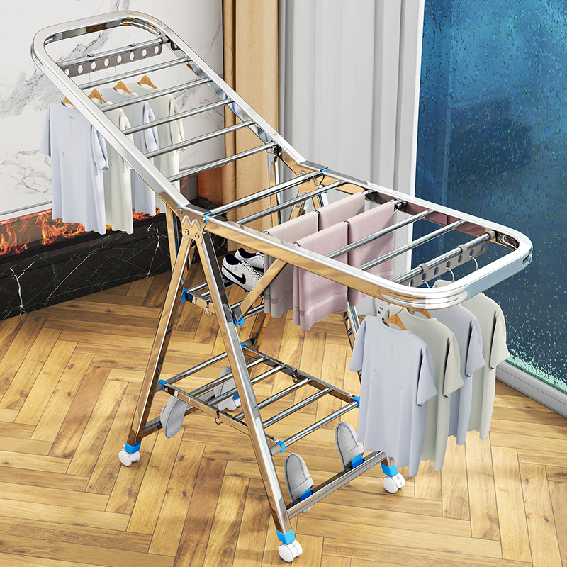 不锈钢晾衣架落地折叠卧室内凉衣杆家用婴儿阳台晒衣架晒被子神器