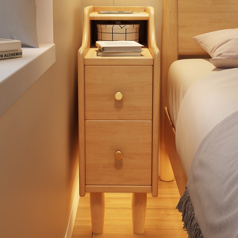 极窄边全实木床头柜超小型卧室多功能迷你收纳置物架床边夹缝柜子