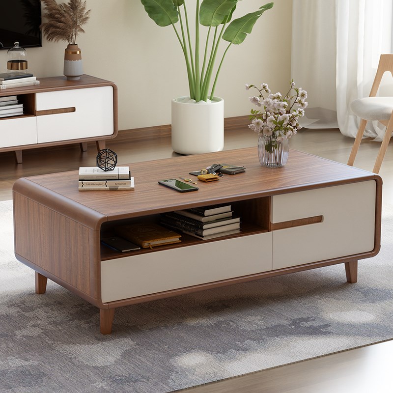 茶几电视柜组合客厅家用2024新款新中式现代简约实木边框一体靠墙