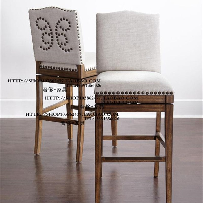 出口韩国法式乡村地中海实木铆钉可旋转酒吧椅样板房咖啡厅吧凳