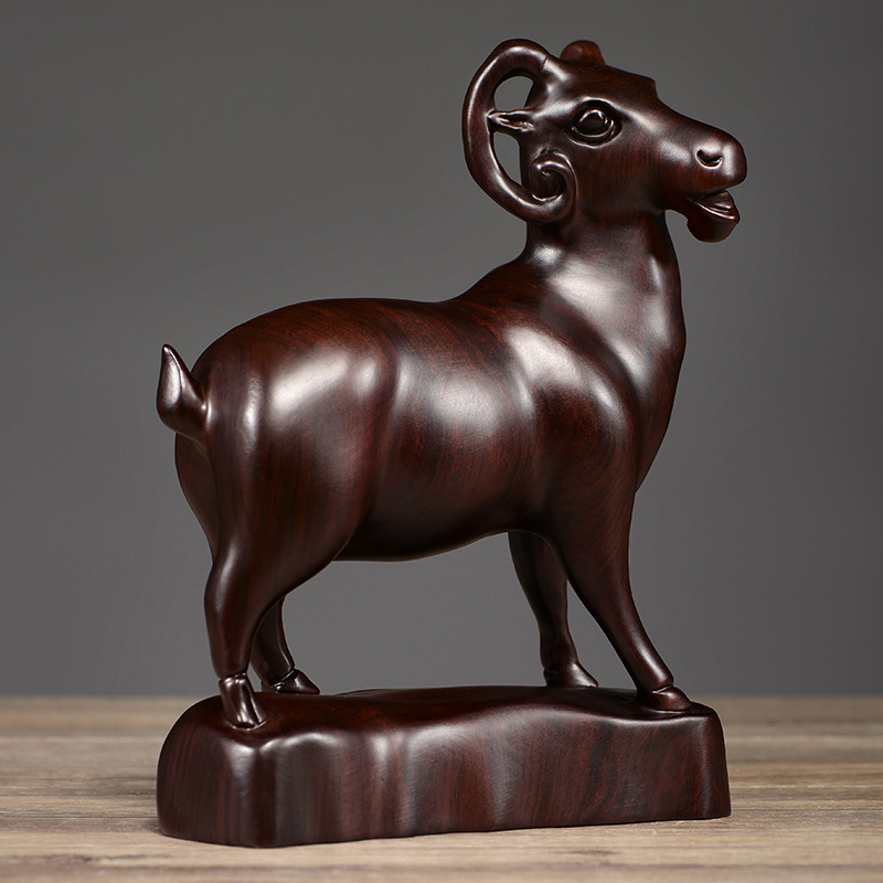 黑檀木雕绵羊摆件实木雕刻红木创意生肖羊家居卧室办公室桌面摆设