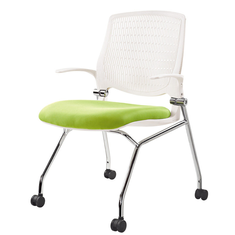 灰色折叠会议椅扶手翻板可移动办公椅大学讨论室椅轮子学生培训椅