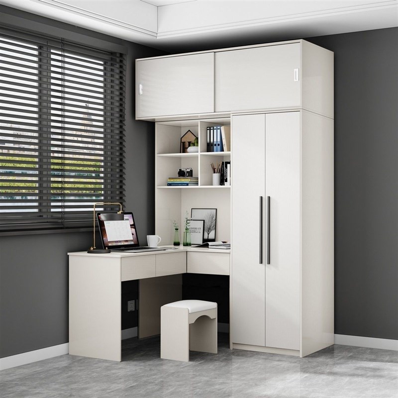 小户型转角衣柜带书桌一体组合家用卧室儿童房连体写字加梳妆台柜