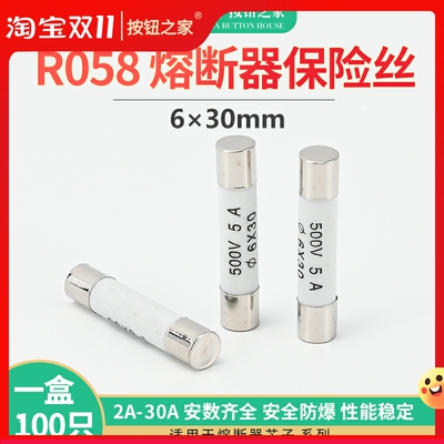 正浩陶瓷保险丝管6x30mm RO58 R058熔断器熔芯2a 10A BS1362 500V