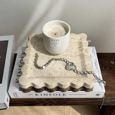 DPstudio法式大理石托盘摆件轻奢侘寂风洞石民宿餐厅装饰烟灰缸