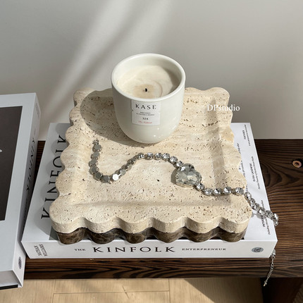 DPstudio法式大理石托盘摆件轻奢侘寂风洞石民宿餐厅装饰烟灰缸