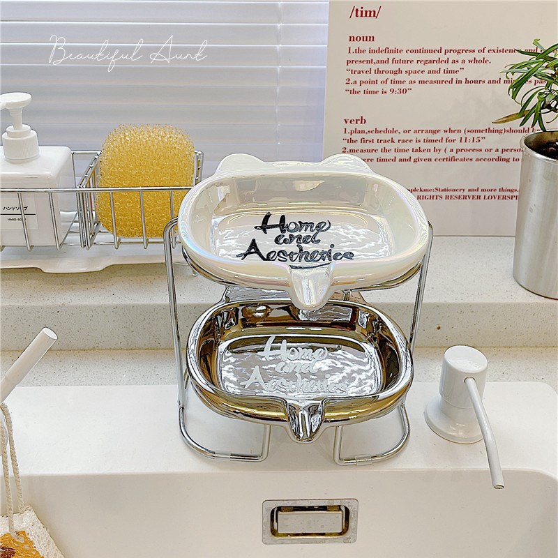 *漂亮的小姨妈* 创意熊头陶瓷肥皂盒卫生间免打孔家用沥水香皂碟