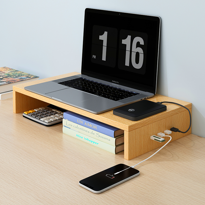 USB笔记本电脑显示器屏增高架办公桌面收纳置物架子宿舍底座抬高