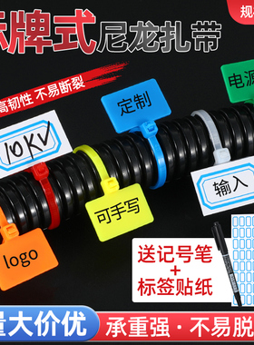 尼龙紮带3*100标记紮带理线标签塑料紮线带捆线带彩色标牌4*200
