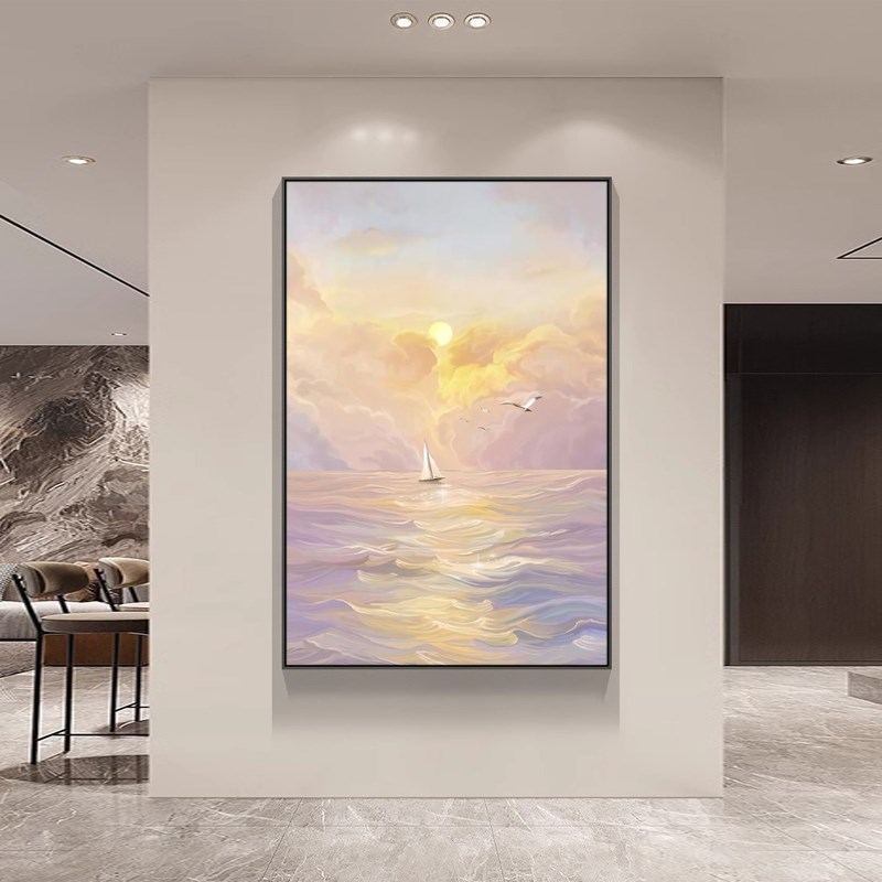 现代简约沙发背景墙挂画海景落地画奶油风客厅装饰画肌理玄关挂画图片