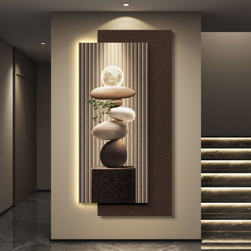 轻奢led带灯入户进门玄关装饰画走廊过道挂画壁画高级感立体砂岩图片