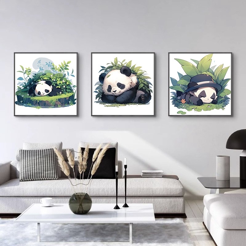 简约现代餐厅客厅沙发背景墙装饰画玄关轻奢挂画卧室床头熊猫壁画图片