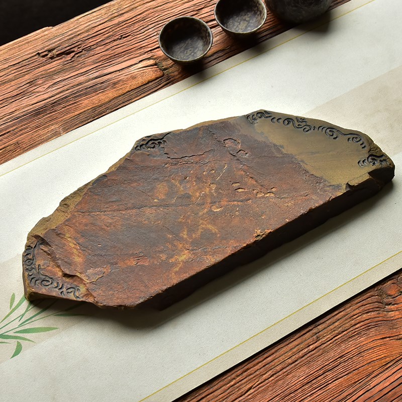 精品歙砚干泡台小茶盘原石头安徽老坑高档砚台茶台茶海石头茶盘茶