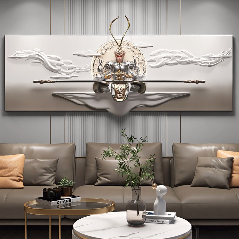 斗战神佛玄关装饰画齐天大圣客厅沙发背景墙画孙悟空带灯浮雕挂画图片