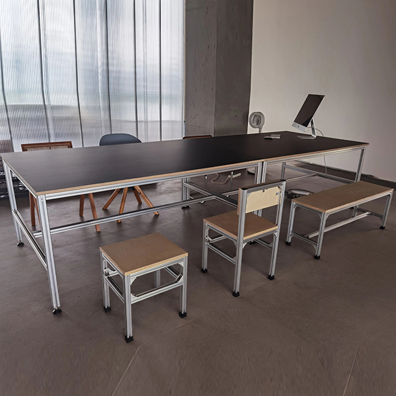 桦木餐桌长方形家用办公桌电脑桌书桌长桌子工作台现代简约铝型材