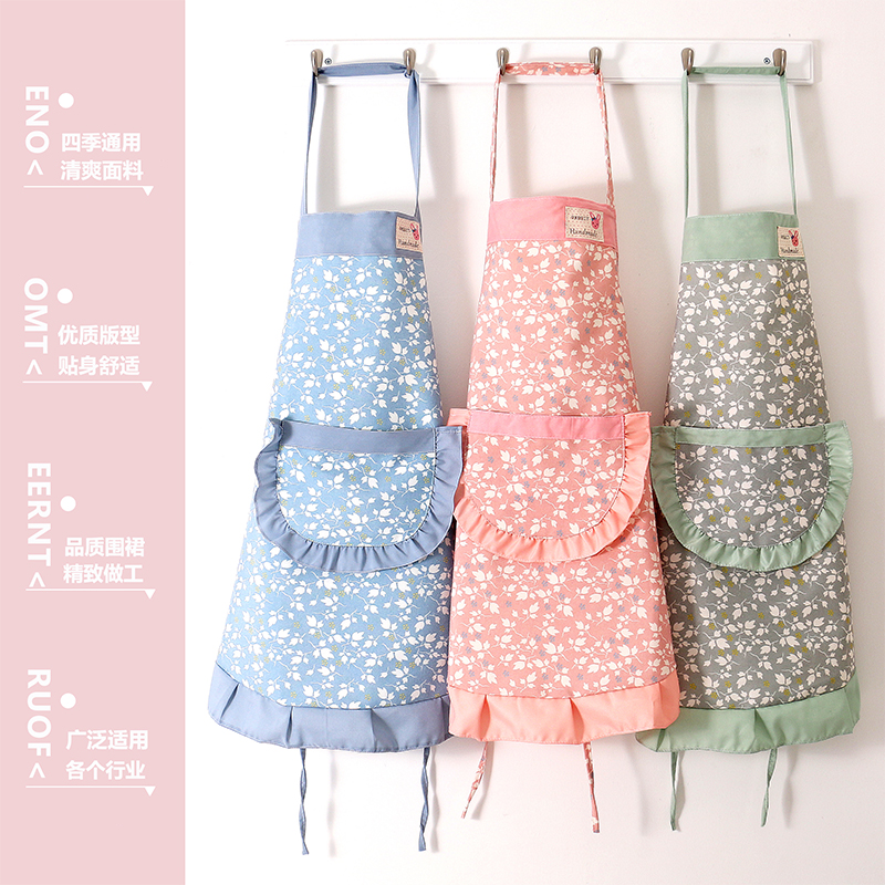 厨房夏款围裙薄款家用夏天带袖子可爱布料做饭棉麻布艺消暑清凉20