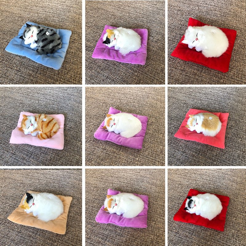 仿真猫一按会叫小睡猫净化空气碳晶猫工艺品玩具汽车摆件