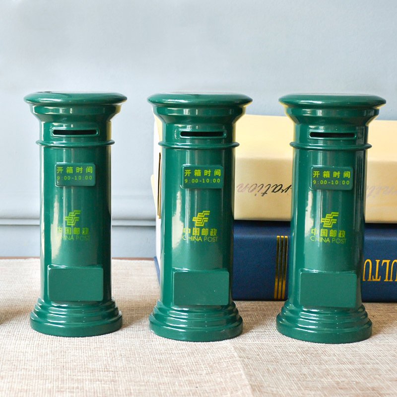 中式摆件创意家居客厅装饰品 中国邮政邮筒 存钱罐金属工艺品