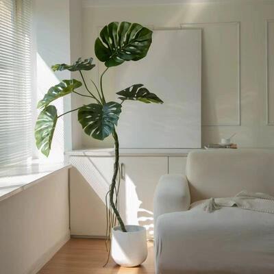 含阳 龟背竹仿真绿植客厅摆件仿生假植物家居装饰大型落地盆栽