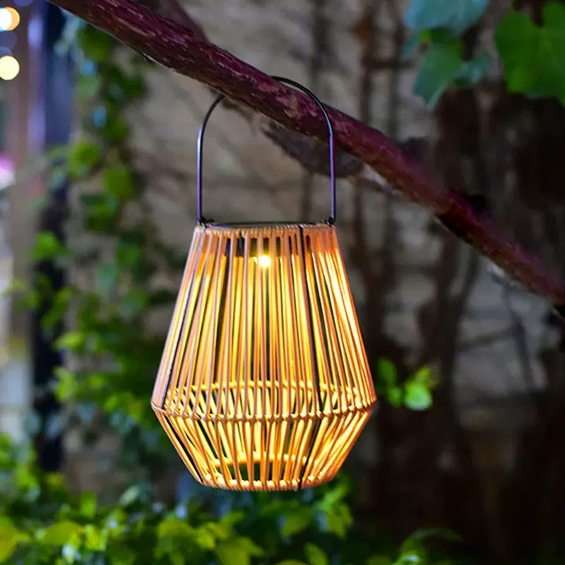 户外太阳能庭院花园手提灯手工编织藤条挂灯中式田园草坪灯氛围灯
