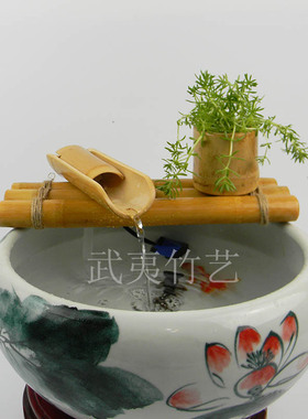 竹子流水摆件 鱼缸石槽造景 桌面招财摆件 小鱼缸流水加湿装饰