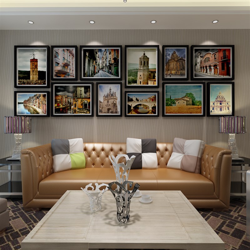 12框客厅实木照片墙 创意欧式卧室相片墙 大尺寸相框墙组合包邮