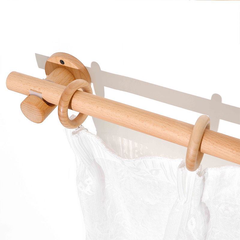 简约实木原木窗帘杆配件罗马杆单杆打孔式支架静音通用民宿风格