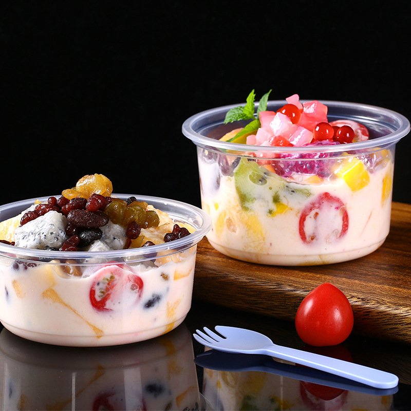 水果捞打包盒子商用冰粉专用碗带盖圆形芋圆甜品烧仙西米露餐盒
