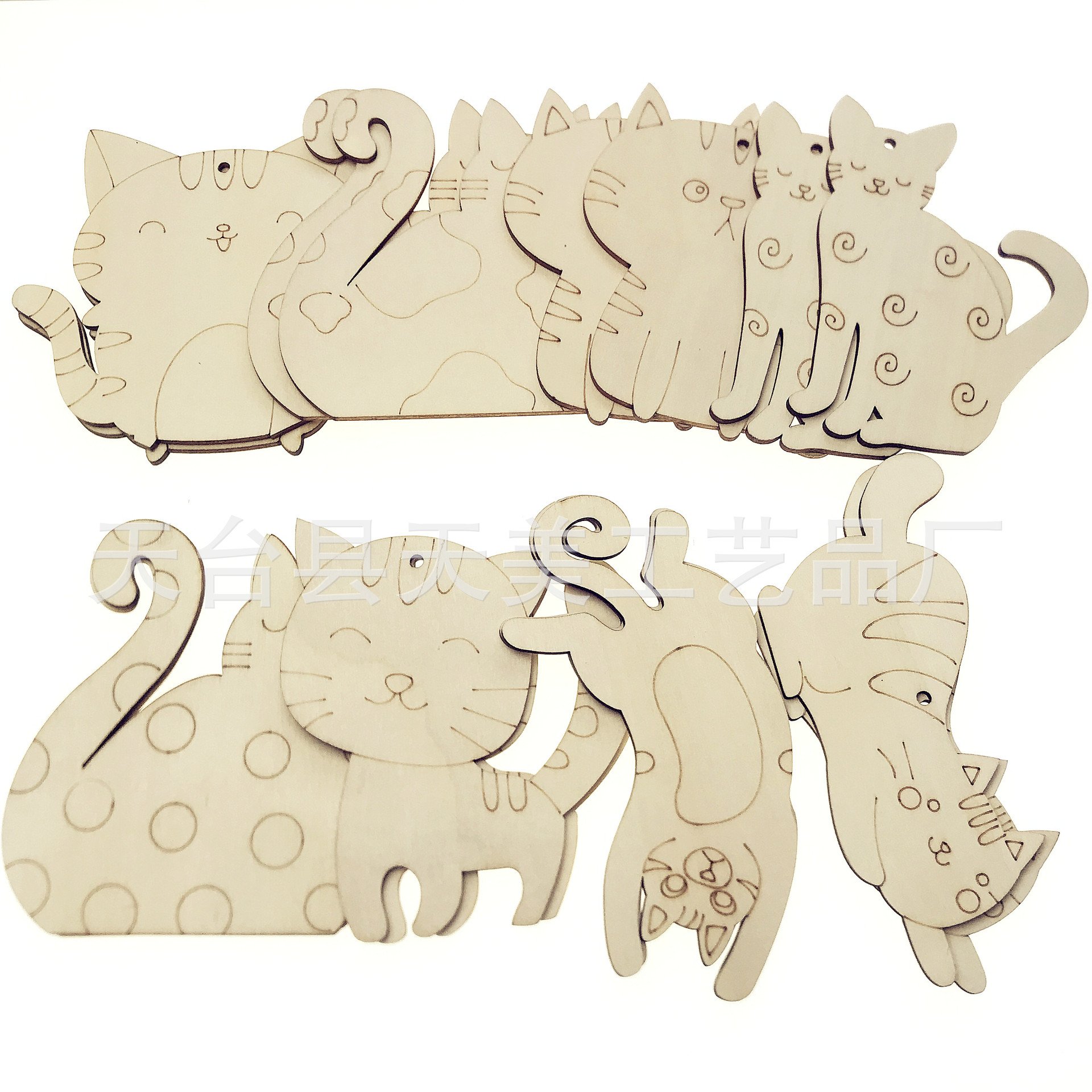 厂家 亚马逊热卖家居办公室装饰小猫猫咪挂件手工DIY彩绘木片