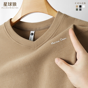 男士鸡心领德绒打底衫2025秋冬季新款双面绒保暖内搭印花长袖上衣