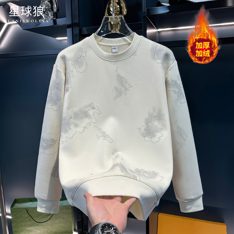 美式高端设计2025秋冬加绒加厚圆领卫衣保暖潮流时尚百搭长袖上衣,男装,卫衣,淘宝优惠券,粉丝福利购,淘宝优惠卷