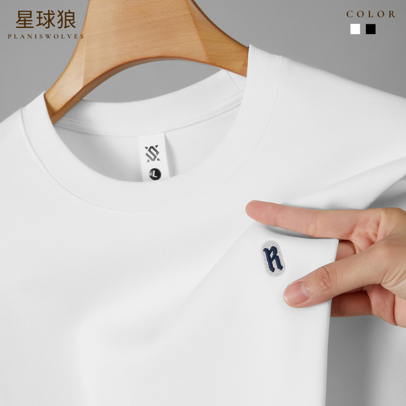 潮牌欧洲站男士重磅短袖t恤秋冬季棉宽松圆领百搭体恤打底衫