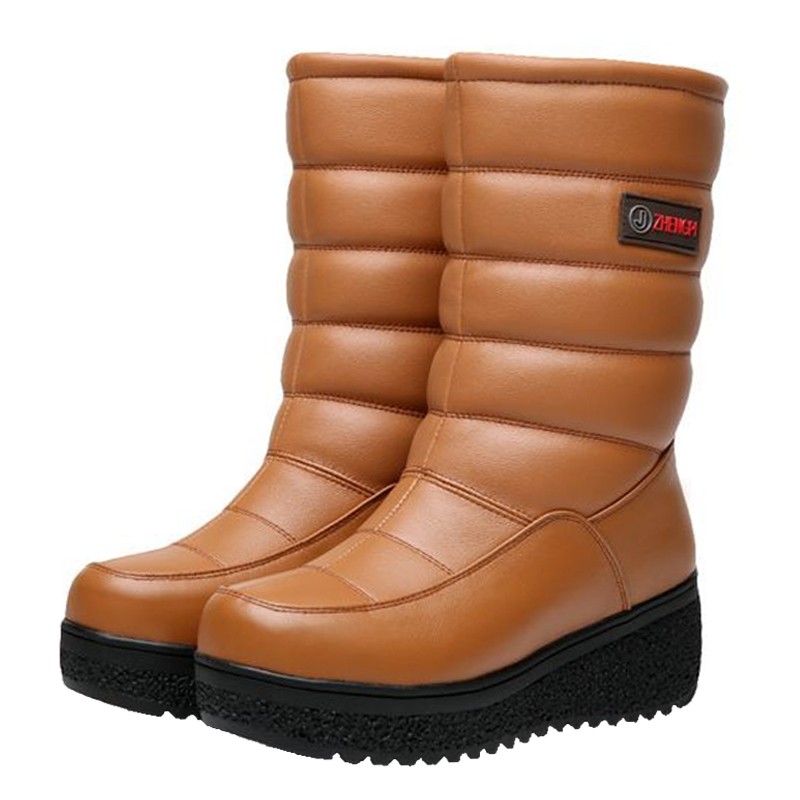 真皮雪地靴女冬季2021新款防滑厚底棉鞋加N厚加绒防水皮面中筒靴