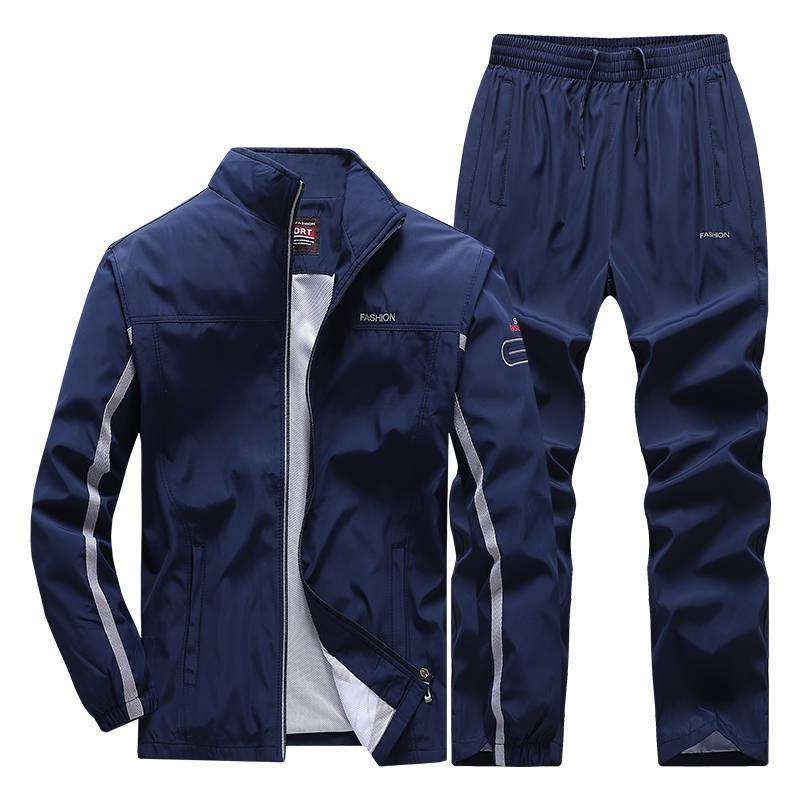 春秋2024涤沦套装男子运动服运动服外套休闲复合桃皮面料