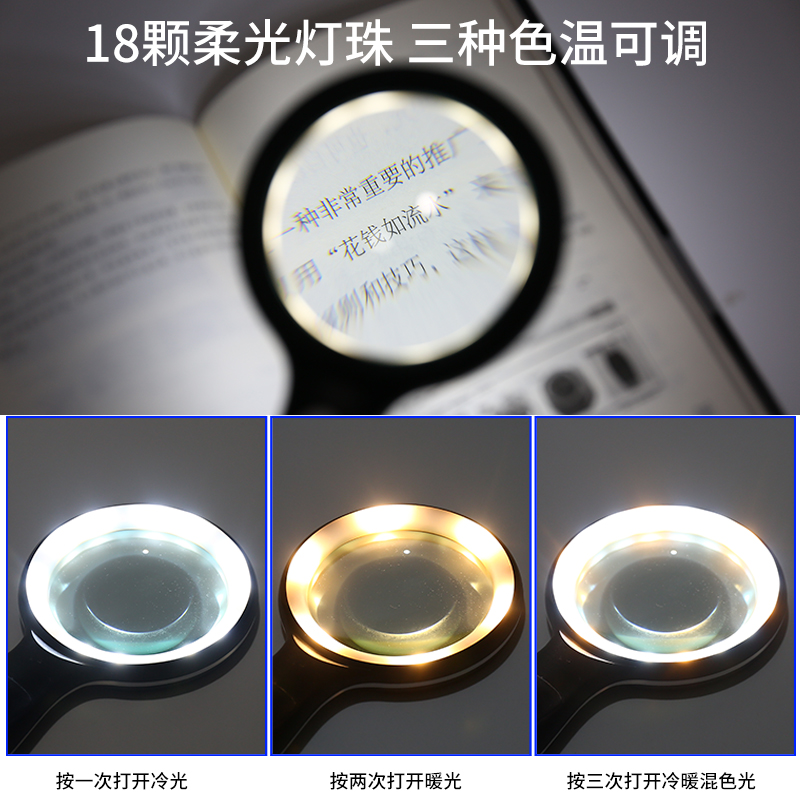 高清20倍玻璃镜片手持式老人阅读手机带H灯放大镜30家电维修扩大