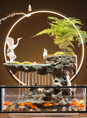 新中式流水生财创意鱼缸喷v泉办公室客厅桌面装饰摆件乔迁开业礼