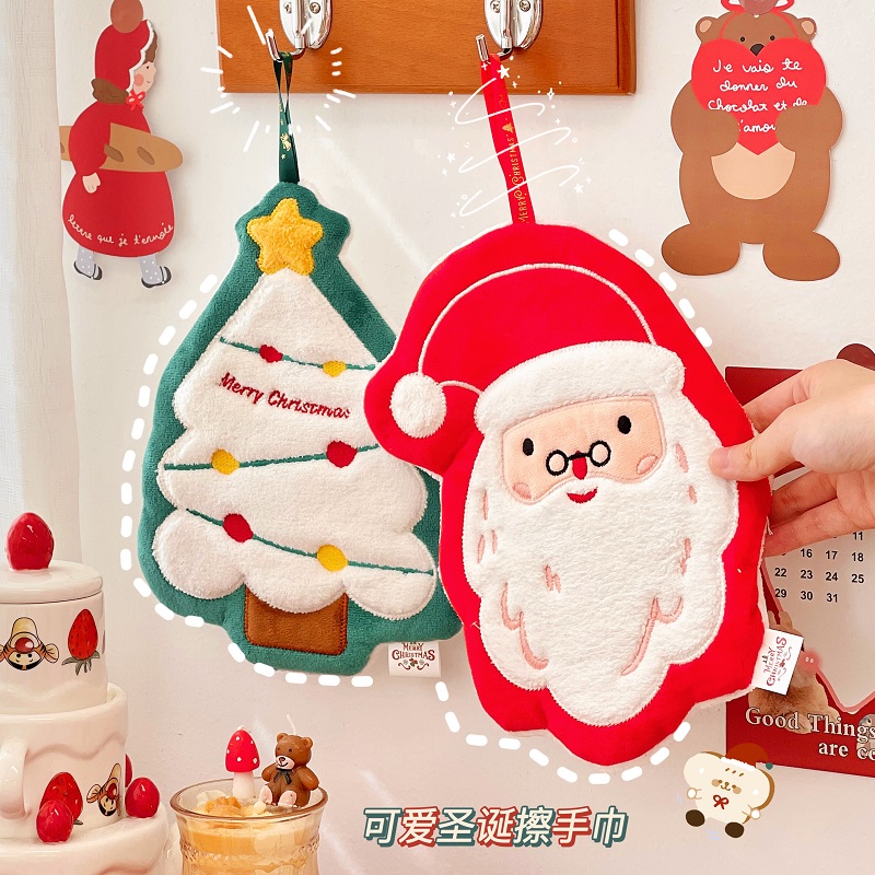 擦手毛巾家用可爱耶诞礼物卡通厨房抹布浴室儿Q童耶诞节擦手巾女
