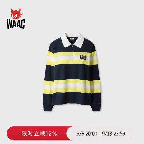 WAAC小恶魔官方早秋新品女士高尔夫服装STRIPE POLO条纹长袖POLO