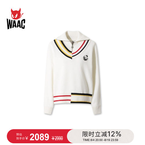 WAAC小恶魔官方女士高尔夫服装Sweater条纹翻领毛衣