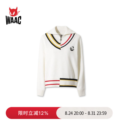 WAAC小恶魔官方女士高尔夫服装Sweater条纹翻领毛衣