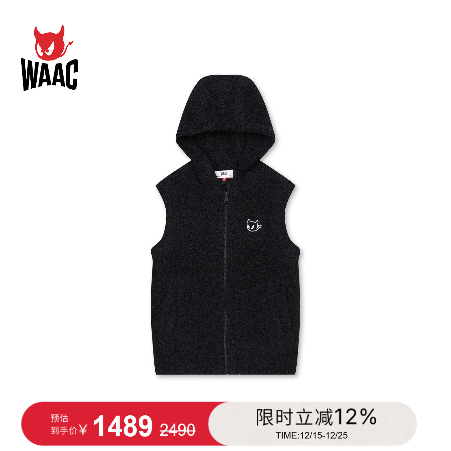 WAAC小恶魔官方女士高尔夫ZIP-UP KNIT HOODIE VEST服装马甲