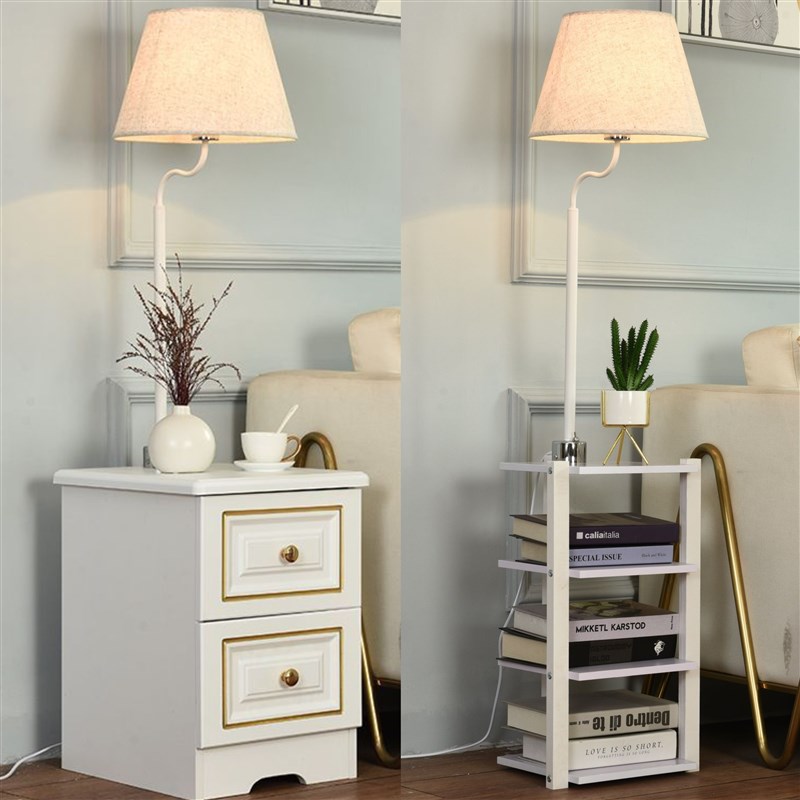茶几落地灯一体客厅卧室床头柜书房简约现代沙发边柜可调光中式灯