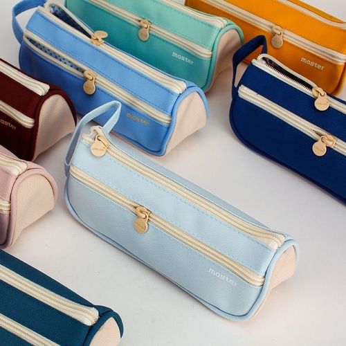 USLON尤斯隆若盐学生笔袋手提式双兜文具袋大容量帆布笔袋简约