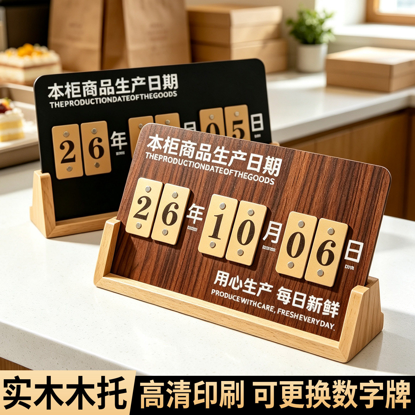 磁吸实木可换生产日期保质期桌牌
